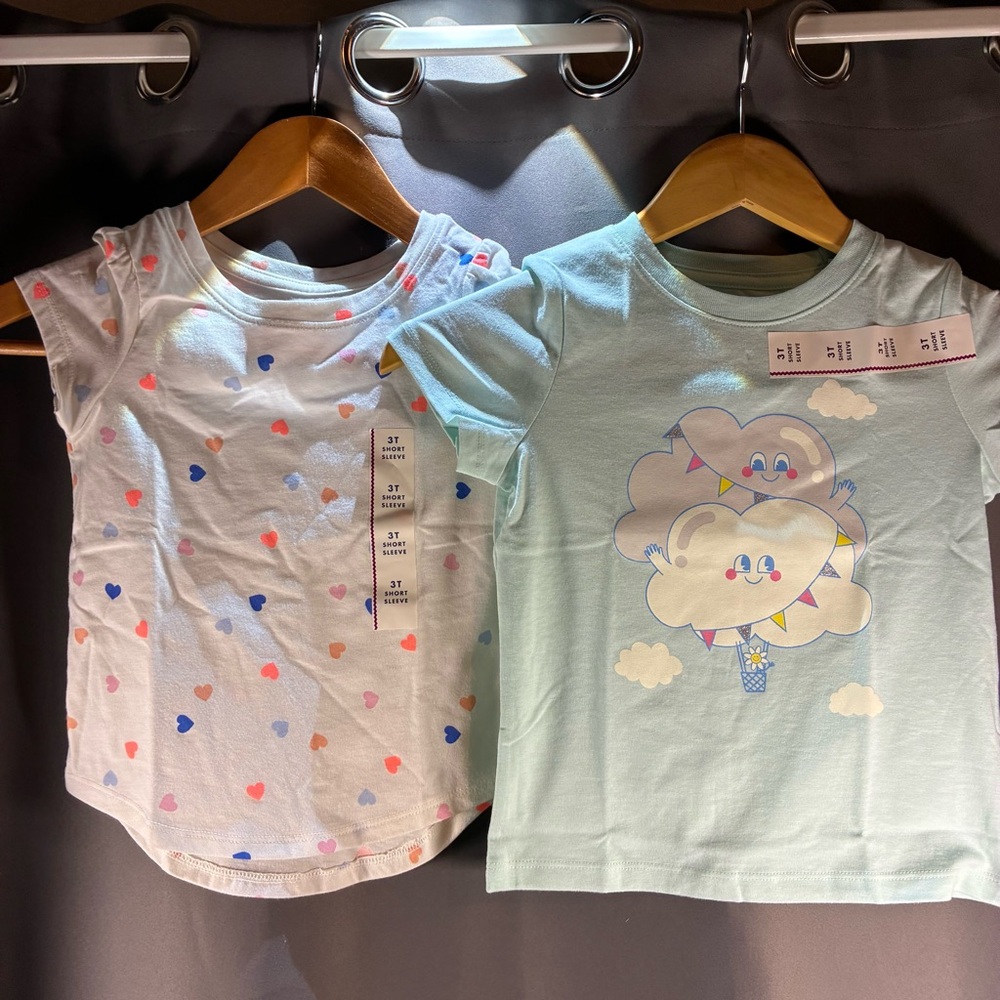 Cat & Jack Heart and Cloud Print Tees - White and Light Blue
